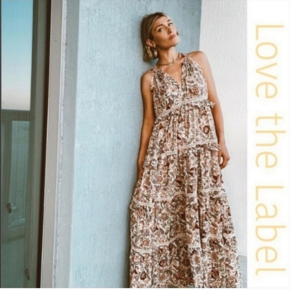 Love The Label Maxi Dress Sz Large Helena Tiered Sleeveless Cottagecore Bohemian - Picture 1 of 12